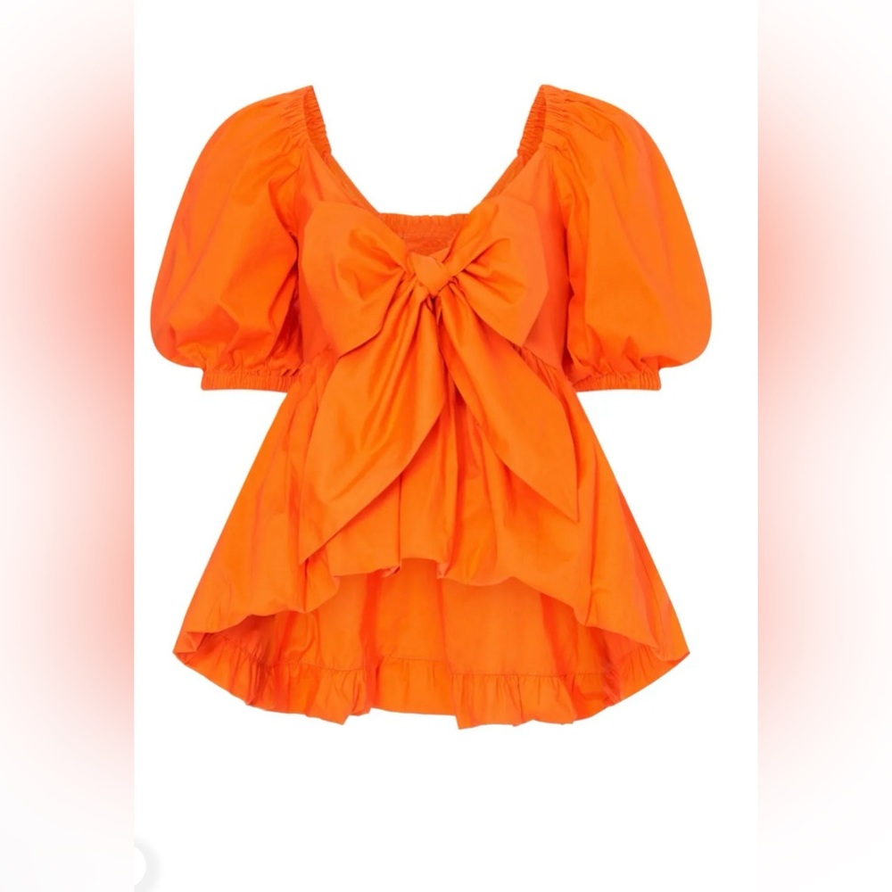 Toccin x RTR Orange Puff Sleeve Bow Front Crop Top Size 8 Wrap Blouse - Picture 5 of 9